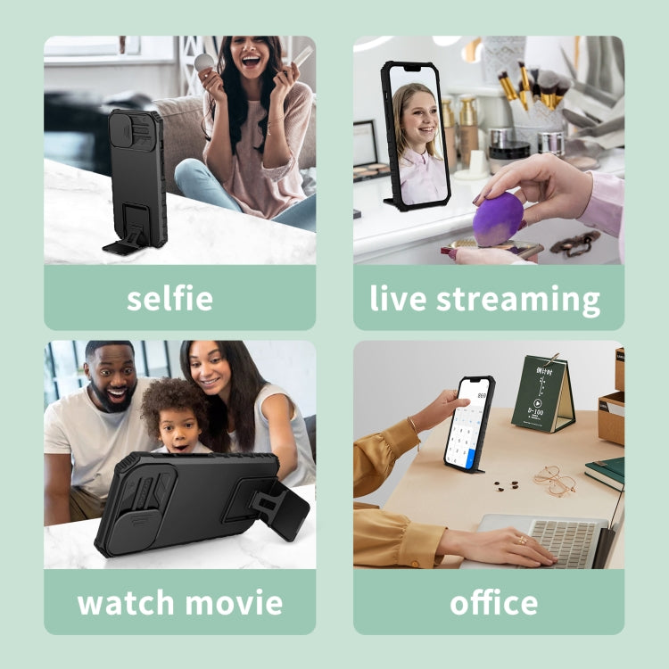 For iPhone 16 Plus Stereoscopic Holder Sliding Camshield Phone Case(Black) - iPhone 16 Plus Cases by PMC TechLife | Online Shopping South Africa | PMC TechLife | Buy Now Pay Later Mobicred