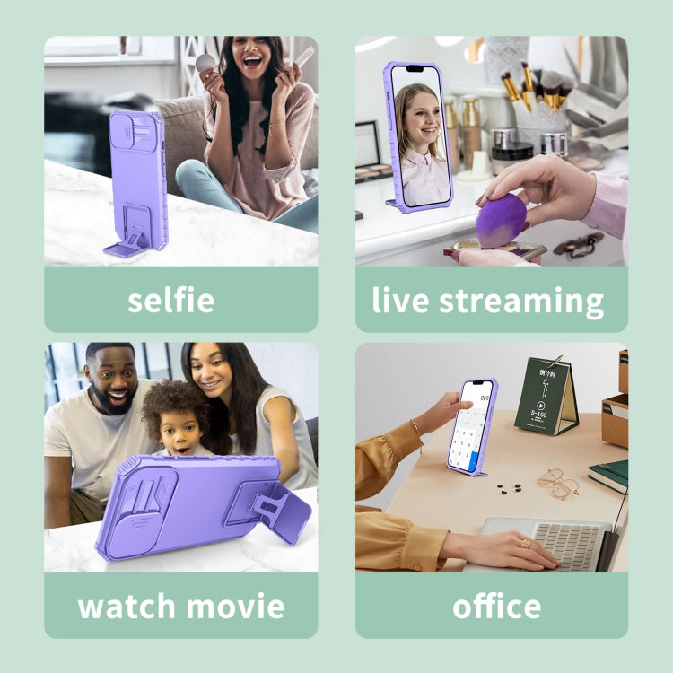For iPhone 16 Plus Stereoscopic Holder Sliding Camshield Phone Case(Purple) - iPhone 16 Plus Cases by PMC TechLife | Online Shopping South Africa | PMC TechLife | Buy Now Pay Later Mobicred