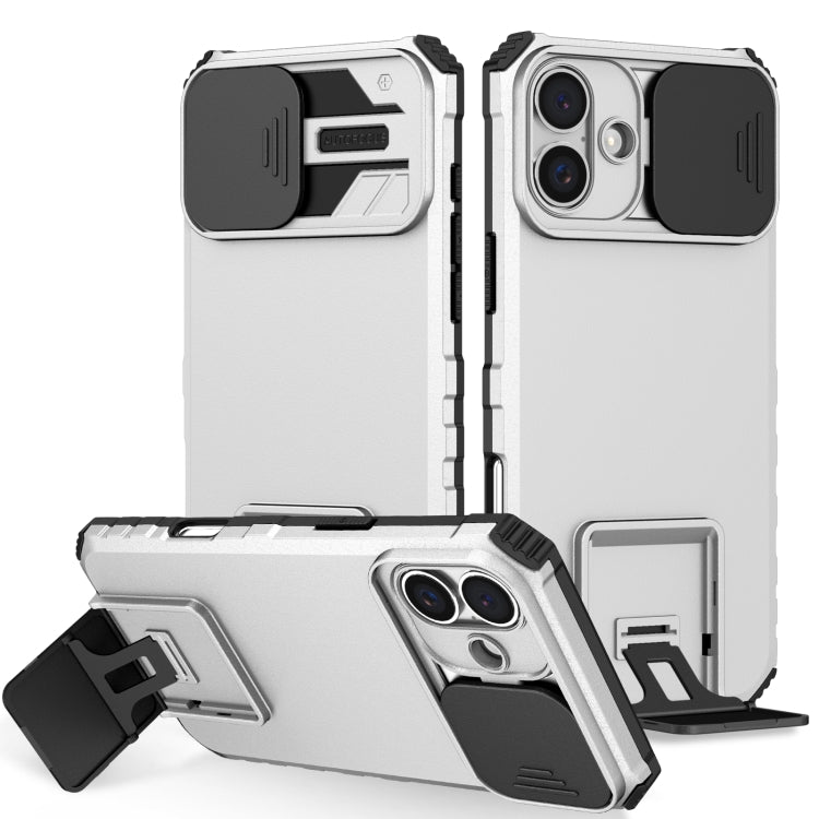 For iPhone 16 Stereoscopic Holder Sliding Camshield Phone Case(White) - iPhone 16 Cases by PMC Jewellery | Online Shopping South Africa | PMC Jewellery | Buy Now Pay Later Mobicred