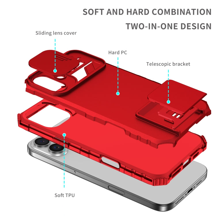 For iPhone 16 Stereoscopic Holder Sliding Camshield Phone Case(Red) - iPhone 16 Cases by PMC TechLife | Online Shopping South Africa | PMC TechLife | Buy Now Pay Later Mobicred