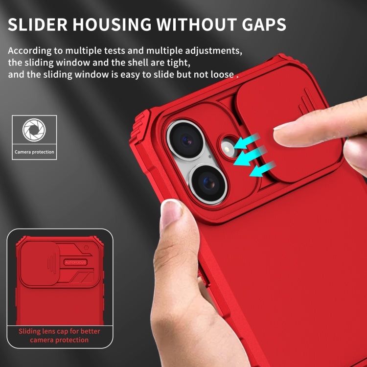 For iPhone 16 Stereoscopic Holder Sliding Camshield Phone Case(Red) - iPhone 16 Cases by PMC TechLife | Online Shopping South Africa | PMC TechLife | Buy Now Pay Later Mobicred