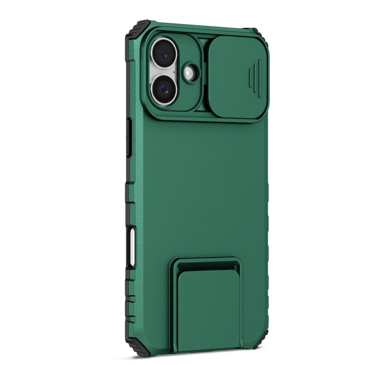 For iPhone 16 Stereoscopic Holder Sliding Camshield Phone Case(Green) - iPhone 16 Cases by PMC TechLife | Online Shopping South Africa | PMC TechLife | Buy Now Pay Later Mobicred