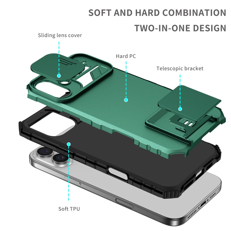 For iPhone 16 Stereoscopic Holder Sliding Camshield Phone Case(Green) - iPhone 16 Cases by PMC TechLife | Online Shopping South Africa | PMC TechLife | Buy Now Pay Later Mobicred