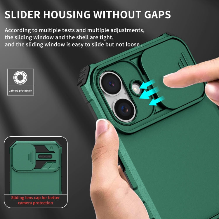 For iPhone 16 Stereoscopic Holder Sliding Camshield Phone Case(Green) - iPhone 16 Cases by PMC TechLife | Online Shopping South Africa | PMC TechLife | Buy Now Pay Later Mobicred