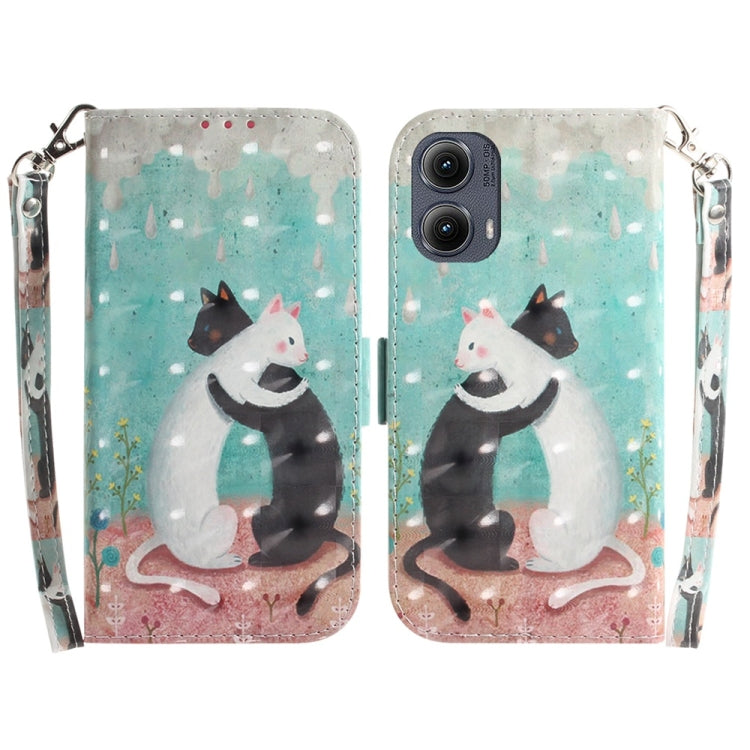 For Motorola Edge 2024 3D Colored Flip Leather Phone Case(Black White Cat) - Motorola Cases by PMC Jewellery | Online Shopping South Africa | PMC Jewellery | Buy Now Pay Later Mobicred