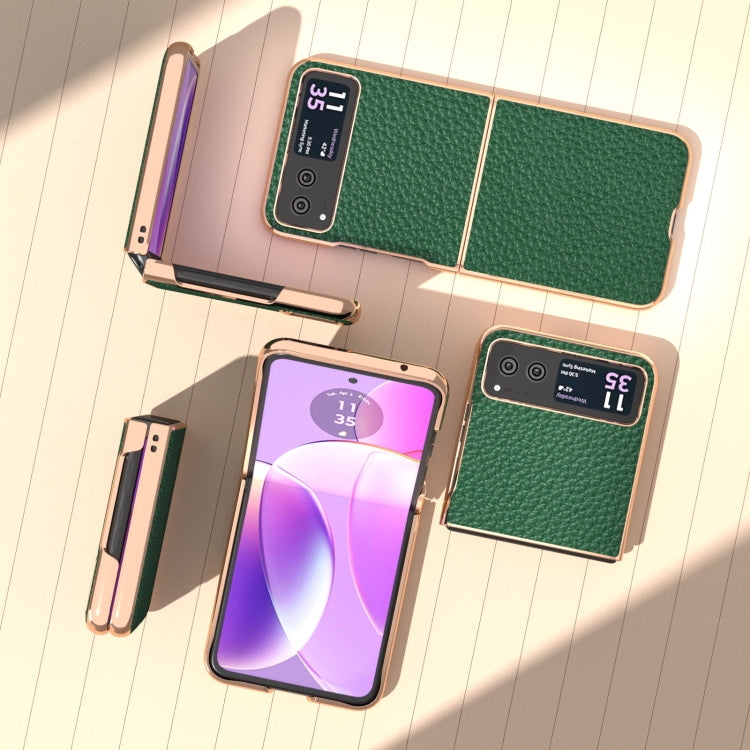 For Motorola Razr 40 Nano Electroplating Genuine Leather Litchi Texture Phone Case(Green) - free shipping - PMC TechLife - Order now!