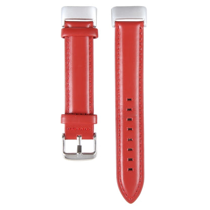 For Fitbit Charge 5 18mm Bamboo Joint Texture Genuine Leather Watch Band(Red) - Watch Bands by PMC Jewellery | Online Shopping South Africa | PMC Jewellery | Buy Now Pay Later Mobicred