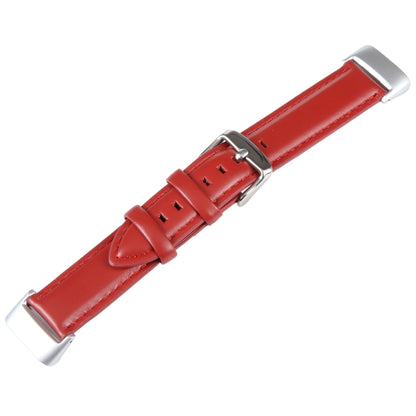 For Fitbit Charge 5 18mm Bamboo Joint Texture Genuine Leather Watch Band(Red) - Watch Bands by PMC Jewellery | Online Shopping South Africa | PMC Jewellery | Buy Now Pay Later Mobicred