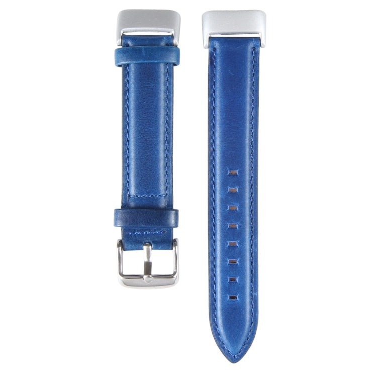 For Fitbit Charge 5 18mm Bamboo Joint Texture Genuine Leather Watch Band(Blue) - Watch Bands by PMC TechLife | Online Shopping South Africa | PMC TechLife | Buy Now Pay Later Mobicred