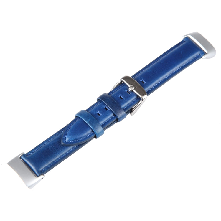 For Fitbit Charge 5 18mm Bamboo Joint Texture Genuine Leather Watch Band(Blue) - Watch Bands by PMC TechLife | Online Shopping South Africa | PMC TechLife | Buy Now Pay Later Mobicred