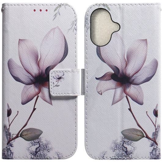 For iPhone 16 Coloured Drawing Flip Leather Phone Case(Magnolia) - iPhone 16 Cases by PMC Jewellery | Online Shopping South Africa | PMC Jewellery | Buy Now Pay Later Mobicred