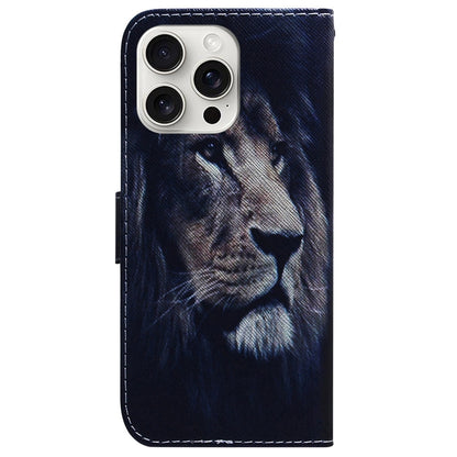 For iPhone 16 Pro Coloured Drawing Flip Leather Phone Case(Lion) - iPhone 16 Pro Cases by PMC Jewellery | Online Shopping South Africa | PMC Jewellery | Buy Now Pay Later Mobicred