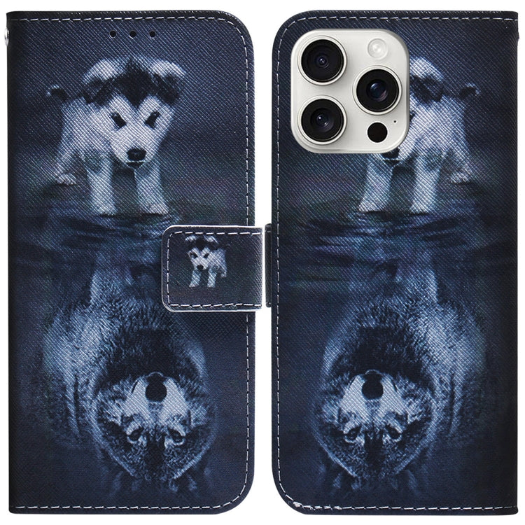 For iPhone 16 Pro Coloured Drawing Flip Leather Phone Case(Wolf and Dog) - iPhone 16 Pro Cases by PMC Jewellery | Online Shopping South Africa | PMC Jewellery | Buy Now Pay Later Mobicred