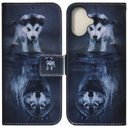 For iPhone 16 Plus Coloured Drawing Flip Leather Phone Case(Wolf and Dog) - iPhone 16 Plus Cases by PMC Jewellery | Online Shopping South Africa | PMC Jewellery | Buy Now Pay Later Mobicred