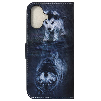 For iPhone 16 Plus Coloured Drawing Flip Leather Phone Case(Wolf and Dog) - iPhone 16 Plus Cases by PMC Jewellery | Online Shopping South Africa | PMC Jewellery | Buy Now Pay Later Mobicred