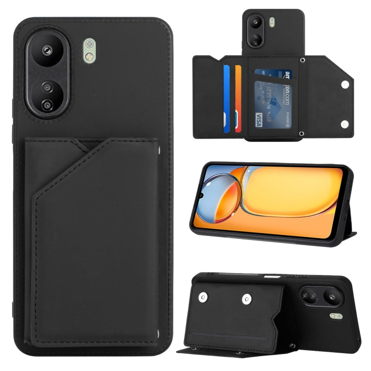 For Xiaomi Redmi 13C 4G / Poco C65 Skin Feel PU + TPU + PC Card Slots Phone Case(Black) - 13C Cases by PMC Jewellery | Online Shopping South Africa | PMC Jewellery | Buy Now Pay Later Mobicred