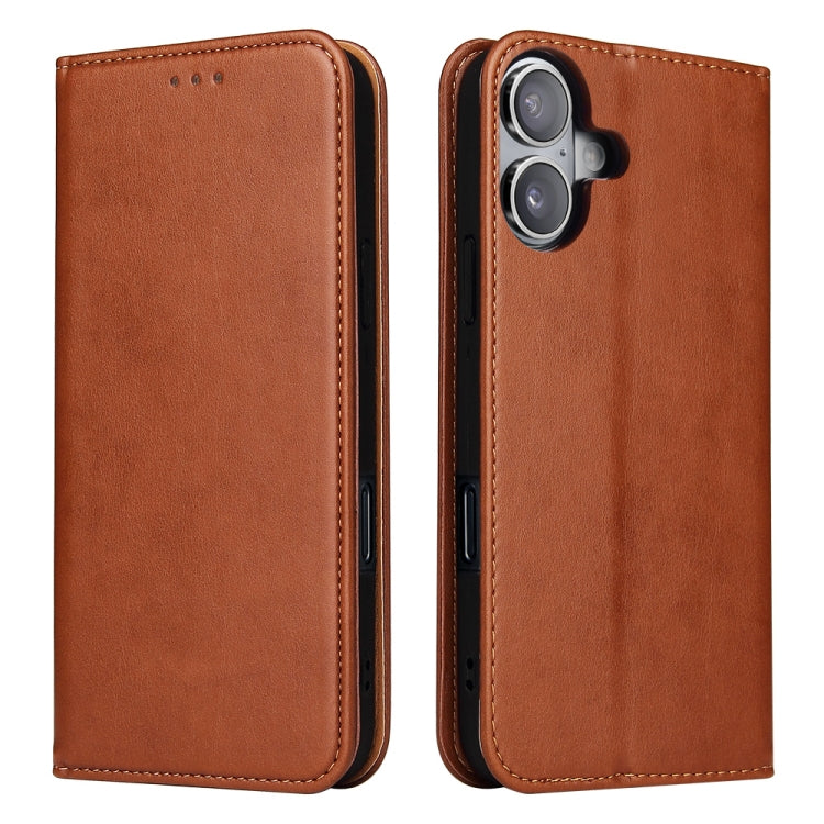 For iPhone 16 Fierre Shann PU Genuine Leather Texture Phone Case(Brown) - iPhone 16 Cases by FIERRE SHANN | Online Shopping South Africa | PMC Jewellery | Buy Now Pay Later Mobicred