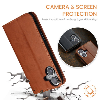 For iPhone 16 Fierre Shann PU Genuine Leather Texture Phone Case(Brown) - iPhone 16 Cases by FIERRE SHANN | Online Shopping South Africa | PMC Jewellery | Buy Now Pay Later Mobicred