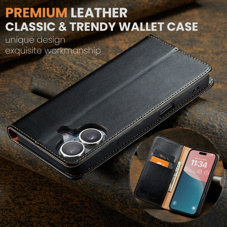 For iPhone 16 Fierre Shann PU Genuine Leather Texture Phone Case(Black) - iPhone 16 Cases by FIERRE SHANN | Online Shopping South Africa | PMC Jewellery | Buy Now Pay Later Mobicred