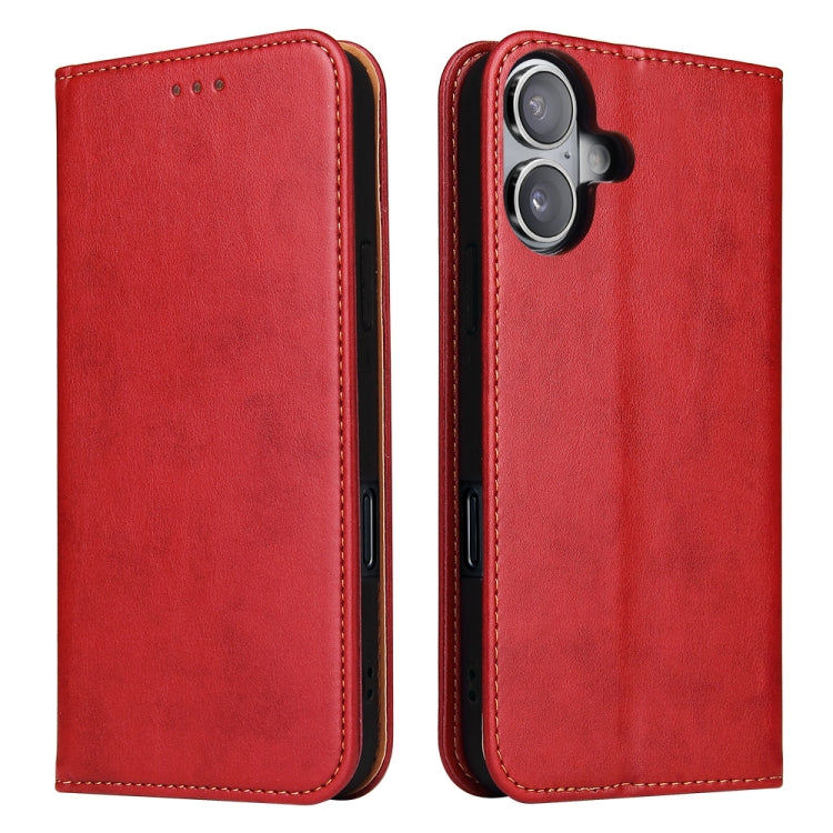 For iPhone 16 Fierre Shann PU Genuine Leather Texture Phone Case(Red) - iPhone 16 Cases by FIERRE SHANN | Online Shopping South Africa | PMC Jewellery | Buy Now Pay Later Mobicred