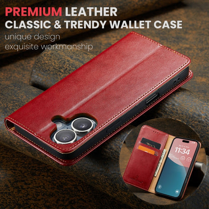 For iPhone 16 Fierre Shann PU Genuine Leather Texture Phone Case(Red) - iPhone 16 Cases by FIERRE SHANN | Online Shopping South Africa | PMC Jewellery | Buy Now Pay Later Mobicred