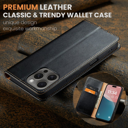 For iPhone 16 Pro Max Fierre Shann PU Genuine Leather Texture Phone Case(Black) - iPhone 16 Pro Max Cases by FIERRE SHANN | Online Shopping South Africa | PMC Jewellery | Buy Now Pay Later Mobicred