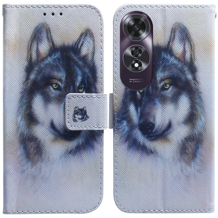 For OPPO A60 4G Coloured Drawing Flip Leather Phone Case(White Wolf) - OPPO Cases by PMC TechLife | Online Shopping South Africa | PMC TechLife | Buy Now Pay Later Mobicred