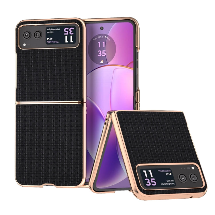For Motorola Razr 40 Genuine Leather Luxury Series Nano Plating Phone Case(Black) - Motorola Cases by PMC TechLife | Online Shopping South Africa | PMC TechLife | Buy Now Pay Later Mobicred