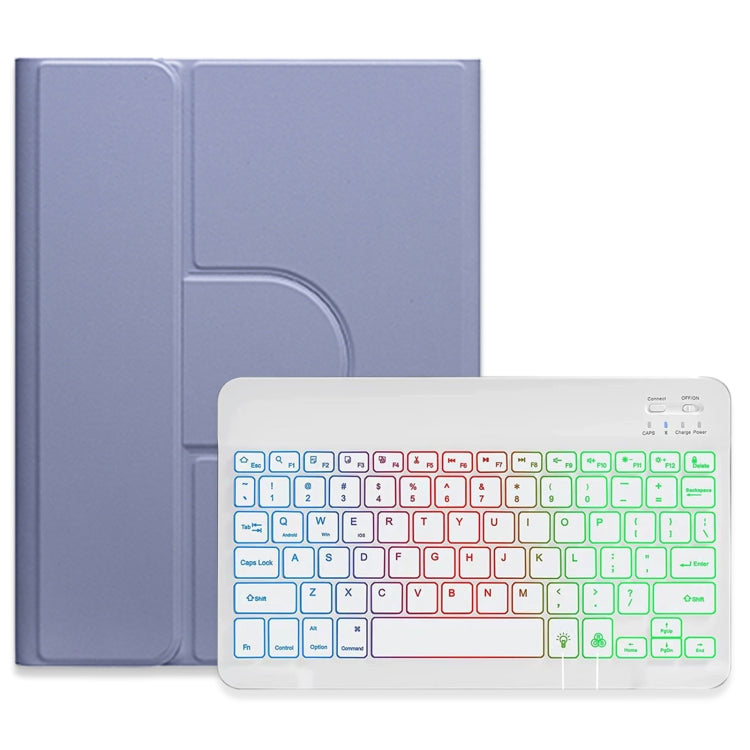For iPad 10th Gen 10.9 2022 Three-color Backlight White 360 Degree Rotatable Bluetooth Keyboard Leather Case(Lavender Purple) - Universal by PMC TechLife | Online Shopping South Africa | PMC TechLife
