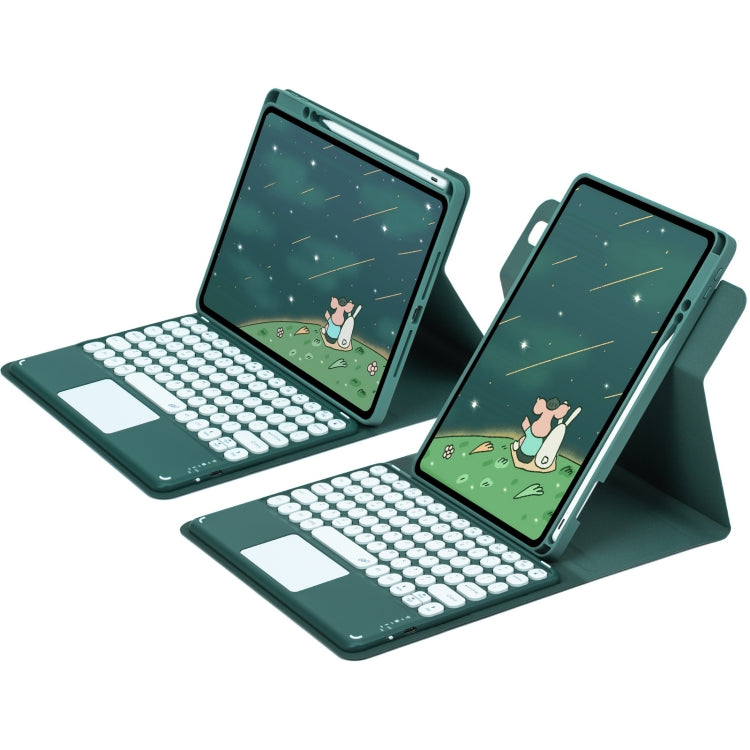 For iPad Air 2022 / iPad Pro 11 2021 Round Button 360 Degree Rotatable Bluetooth Keyboard Leather Case with Touchpad(Dark Green) - Universal by PMC TechLife | Online Shopping South Africa | PMC TechLife