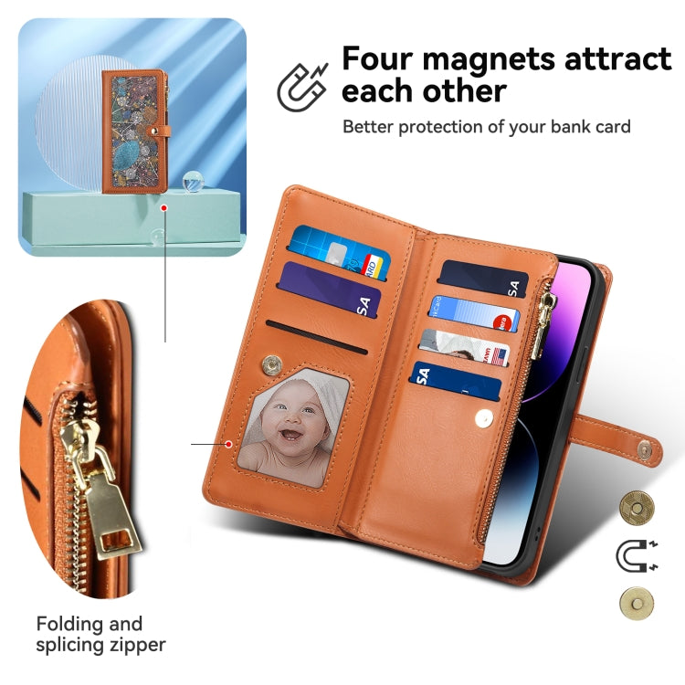 For iPhone 16 Plus ESEBLE Star Series Lanyard Zipper Wallet RFID Leather Case(Brown) - iPhone 16 Plus Cases by ESEBLE | Online Shopping South Africa | PMC TechLife | Buy Now Pay Later Mobicred
