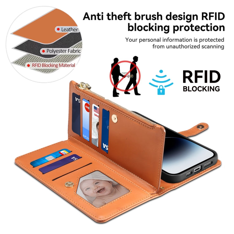 For iPhone 16 Plus ESEBLE Star Series Lanyard Zipper Wallet RFID Leather Case(Brown) - iPhone 16 Plus Cases by ESEBLE | Online Shopping South Africa | PMC TechLife | Buy Now Pay Later Mobicred