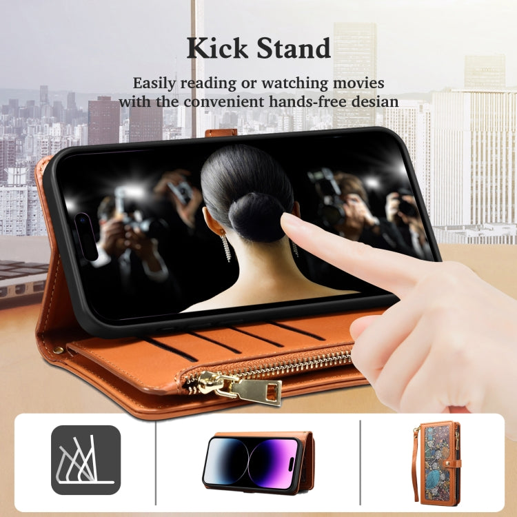 For iPhone 16 Plus ESEBLE Star Series Lanyard Zipper Wallet RFID Leather Case(Brown) - iPhone 16 Plus Cases by ESEBLE | Online Shopping South Africa | PMC TechLife | Buy Now Pay Later Mobicred