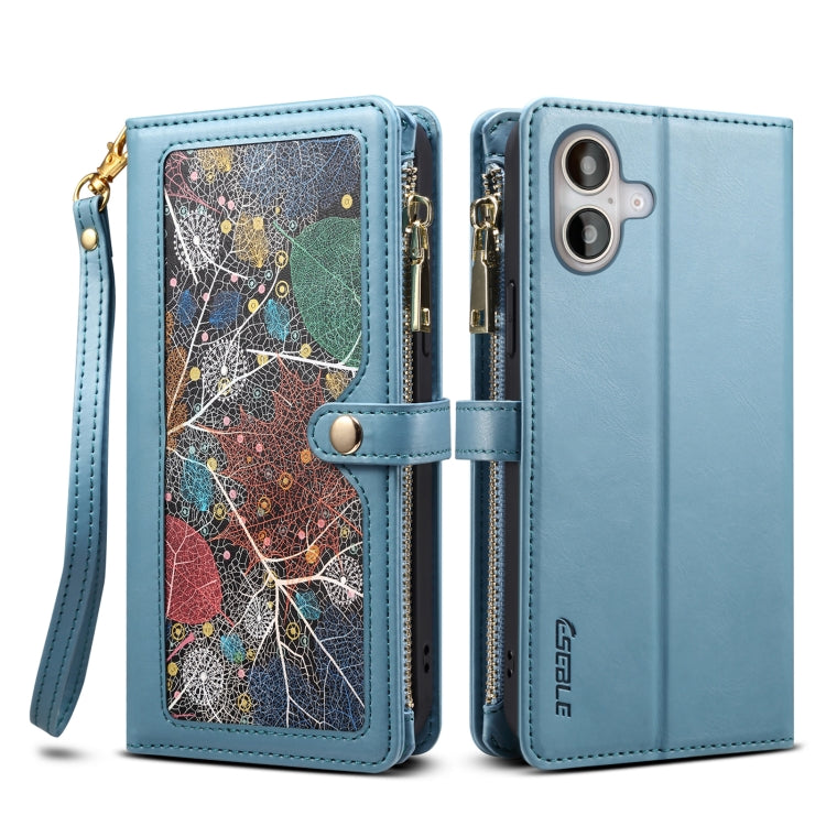 For iPhone 16 ESEBLE Star Series Lanyard Zipper Wallet RFID Leather Case(Blue) - iPhone 16 Cases by ESEBLE | Online Shopping South Africa | PMC Jewellery | Buy Now Pay Later Mobicred