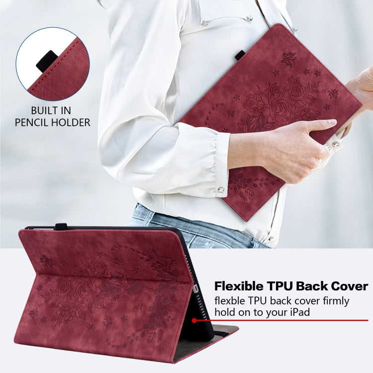 For Amazon Fire HD 10 2023 Butterfly Rose Embossed Leather Tablet Case(Red) - Amazon by PMC TechLife | Online Shopping South Africa | PMC TechLife | Buy Now Pay Later Mobicred