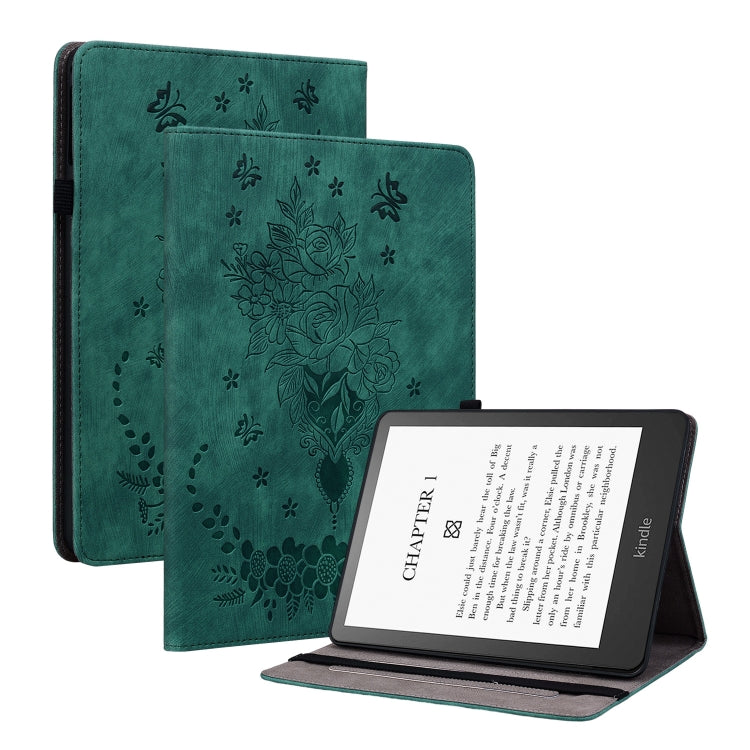 For Amazon Kindle Paperwhite 5 2023 2024 Butterfly Rose Embossed Leather Tablet Case(Green) - Amazon by PMC Jewellery | Online Shopping South Africa | PMC Jewellery | Buy Now Pay Later Mobicred