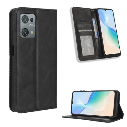 For Blackview Oscal C30 / C30 Pro Magnetic Buckle Retro Texture Leather Phone Case(Black) - More Brand by PMC Jewellery | Online Shopping South Africa | PMC Jewellery