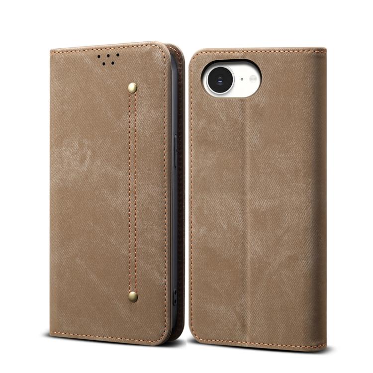For iPhone 16e Denim Texture Casual Style Horizontal Flip Leather Case(Khaki) - iPhone 16e Cases by PMC TechLife | Online Shopping South Africa | PMC TechLife | Buy Now Pay Later Mobicred
