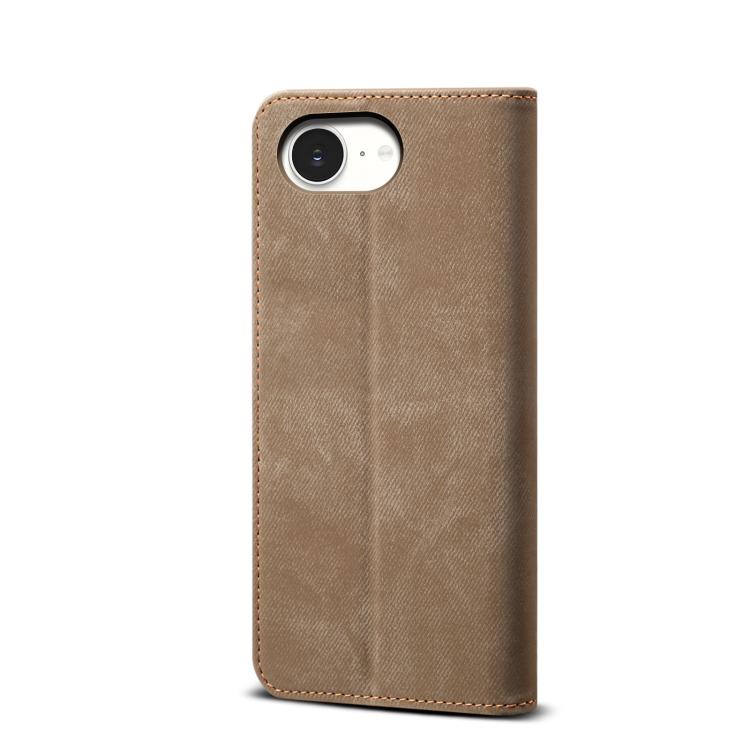 For iPhone 16e Denim Texture Casual Style Horizontal Flip Leather Case(Khaki) - iPhone 16e Cases by PMC TechLife | Online Shopping South Africa | PMC TechLife | Buy Now Pay Later Mobicred