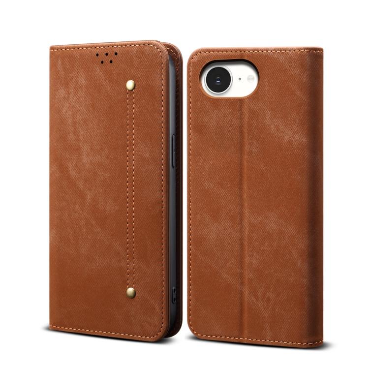 For iPhone 16e Denim Texture Casual Style Horizontal Flip Leather Case(Brown) - iPhone 16e Cases by PMC TechLife | Online Shopping South Africa | PMC TechLife | Buy Now Pay Later Mobicred