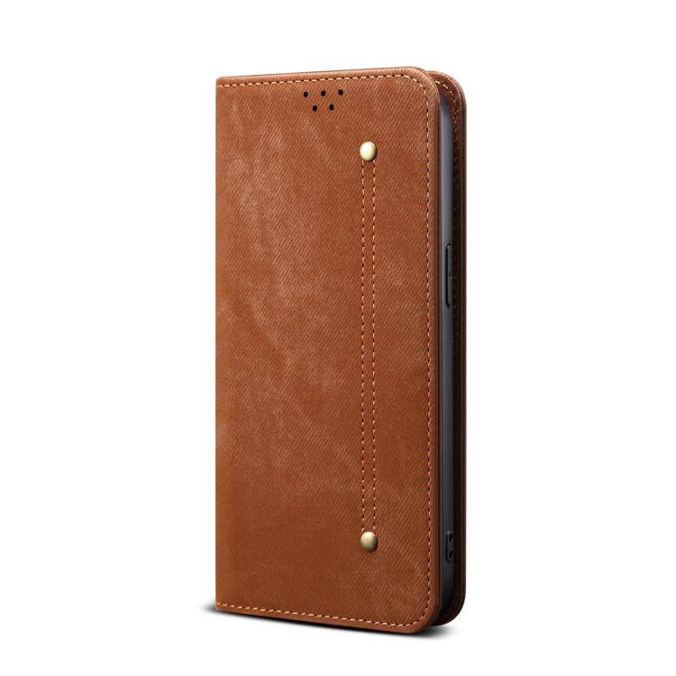For iPhone 16e Denim Texture Casual Style Horizontal Flip Leather Case(Brown) - iPhone 16e Cases by PMC TechLife | Online Shopping South Africa | PMC TechLife | Buy Now Pay Later Mobicred