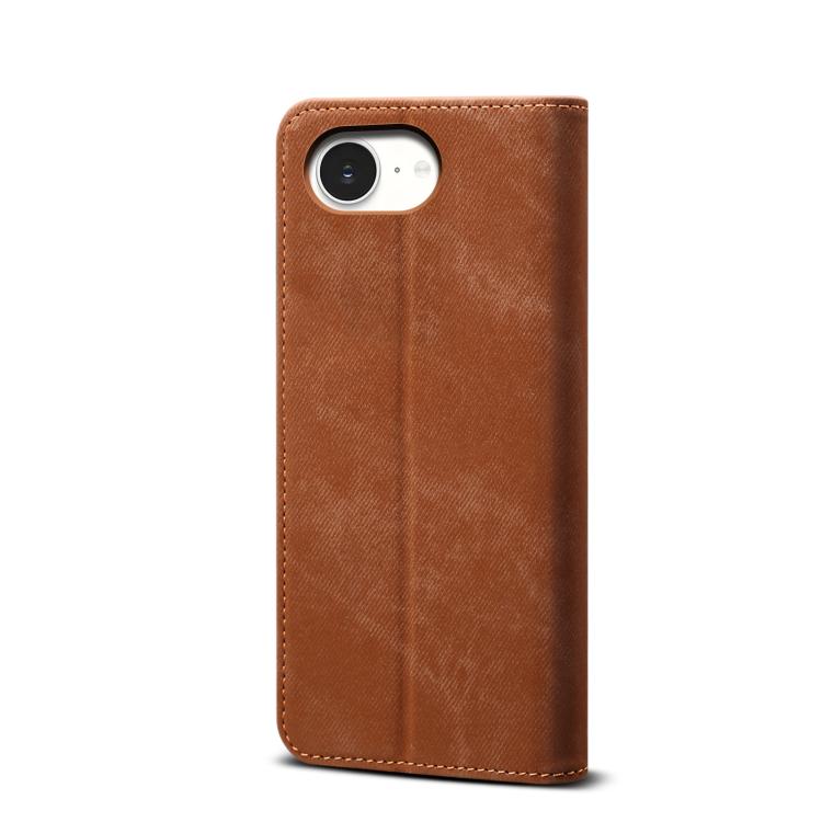 For iPhone 16e Denim Texture Casual Style Horizontal Flip Leather Case(Brown) - iPhone 16e Cases by PMC TechLife | Online Shopping South Africa | PMC TechLife | Buy Now Pay Later Mobicred
