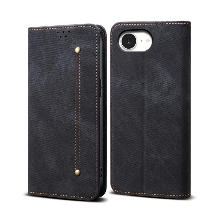 For iPhone 16e Denim Texture Casual Style Horizontal Flip Leather Case(Black) - iPhone 16e Cases by PMC TechLife | Online Shopping South Africa | PMC TechLife | Buy Now Pay Later Mobicred
