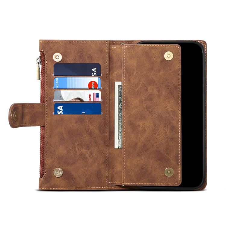 For iPhone 16e ESEBLE Retro Frosted RFID Flip Leather Phone Case(Brown) - free shipping - PMC TechLife - Order now!
