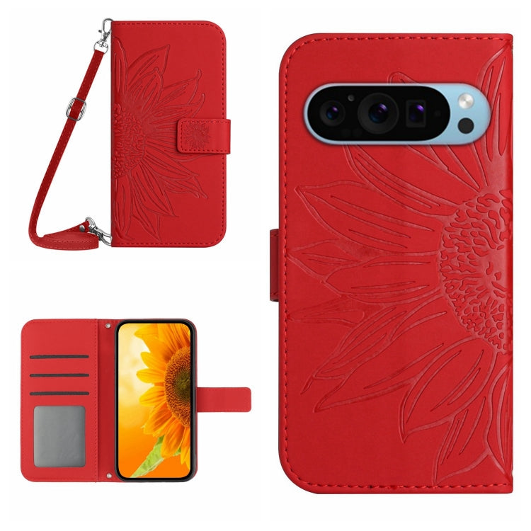 For Google Pixel 9 Pro Skin Feel Sun Flower Embossed Flip Leather Phone Case with Lanyard(Red) - Google Cases by PMC TechLife | Online Shopping South Africa | PMC TechLife | Buy Now Pay Later Mobicred