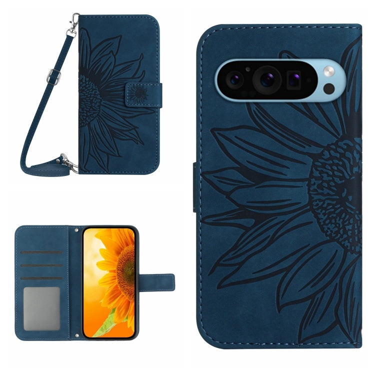 For Google Pixel 9 Skin Feel Sun Flower Embossed Flip Leather Phone Case with Lanyard(Inky Blue) - Google Cases by PMC TechLife | Online Shopping South Africa | PMC TechLife | Buy Now Pay Later Mobicred