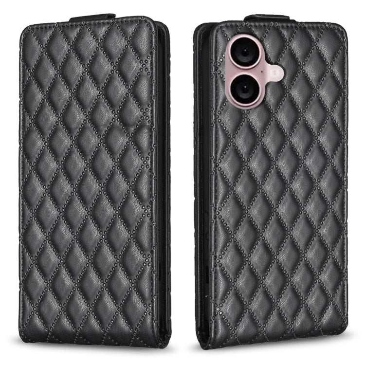 For iPhone 16 Plus Diamond Lattice Vertical Flip Leather Phone Case(Black) - iPhone 16 Plus Cases by PMC TechLife | Online Shopping South Africa | PMC TechLife | Buy Now Pay Later Mobicred