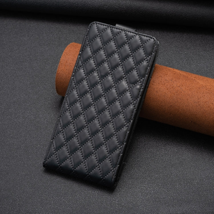 For iPhone 16 Plus Diamond Lattice Vertical Flip Leather Phone Case(Black) - iPhone 16 Plus Cases by PMC TechLife | Online Shopping South Africa | PMC TechLife | Buy Now Pay Later Mobicred