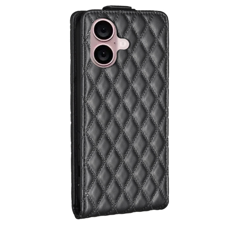 For iPhone 16 Plus Diamond Lattice Vertical Flip Leather Phone Case(Black) - iPhone 16 Plus Cases by PMC TechLife | Online Shopping South Africa | PMC TechLife | Buy Now Pay Later Mobicred