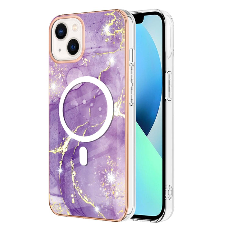 For iPhone 15 Plus Marble Pattern Dual-side IMD Magsafe TPU Phone Case(Purple 002) - iPhone 15 Plus Cases by PMC Jewellery | Online Shopping South Africa | PMC Jewellery